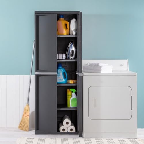 Sterilite 4 Shelf Cabinet, Lockable Utility Storage, Gray, 2-Pack