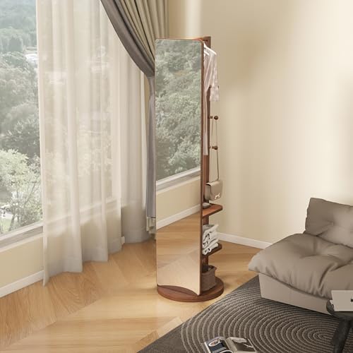 BOWEI Solid Wooden Coat Rack, Free Standing Coat Stand with Full Length mirro...
