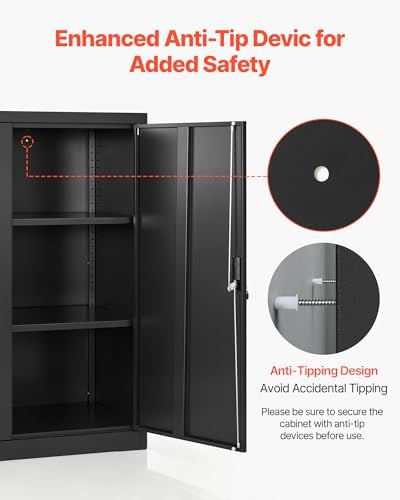 VEVOR Metal Storage Cabinet, 41.7 in Steel Garage Cabinet with 2 Adjustable S...