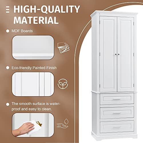 Polibi Tall Storage Cabinet with 3 Drawers, 3-Tier Adjustable Shelves & 2...