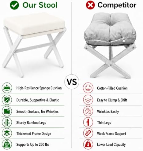 BAMBOOHOMIE Foldable Foot Stool Ottoman, Modern Foot Rest with Bamboo X Legs ...