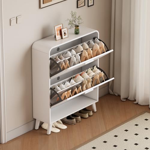 2 Tier Slim Shoe Cabinet with Flip Drawers, Entryway Shoe Storage