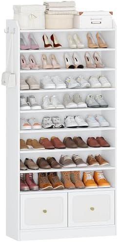 Hzuaneri Shoe Storage Cabinet, 10 Tiers Shoe Organizer with 2 Cloth Drawers