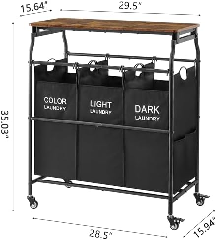 Hoctieon 3 Section Laundry Sorter with Iorning Board, Laundry Hamper, Black