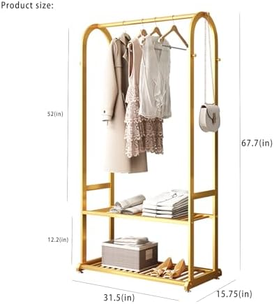 Gold Clothing Rack,Metal Garment Rack with Bottom Storage Shelves and 6 Side ...