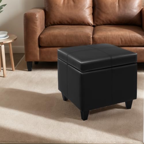CangLong 18'' Square Storage Ottoman,Faux Leather Foot Rest Stools wi...