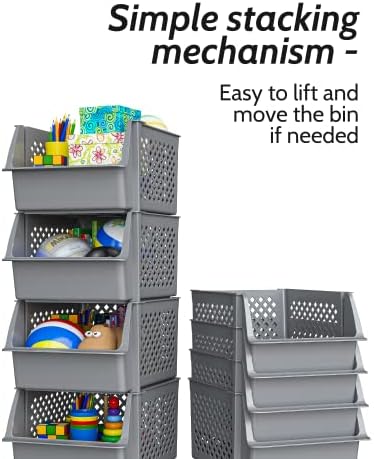 Skywin Stackable Storage Bins Open Front for Pantry Storage, 4 Pack - Grey