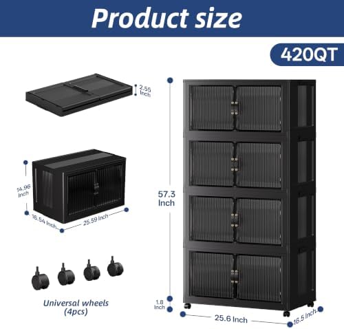 SAILUN Stackable Storage Bins with Lid, 420QT 4 Pack Black