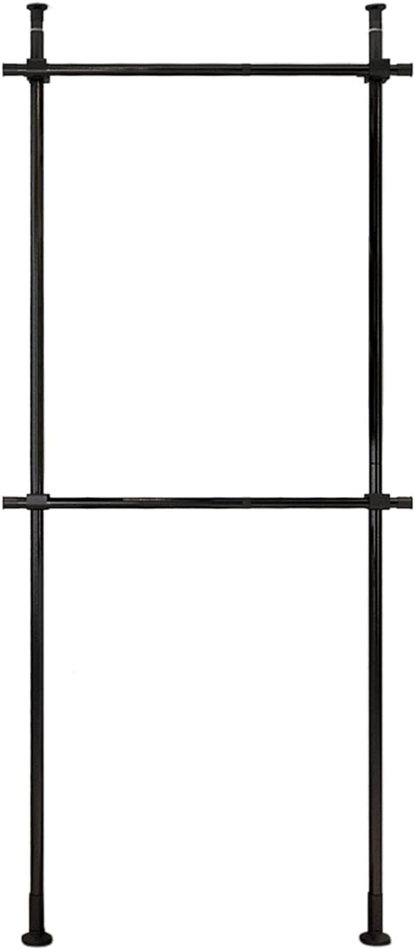 2 Tier Free Standing Cloth Storage Closet Organizer Garment Rack, Metal Adjustable Height Clothing Hanging Rack for Closet, Floor to Ceiling Organizer for Hanging Clothes