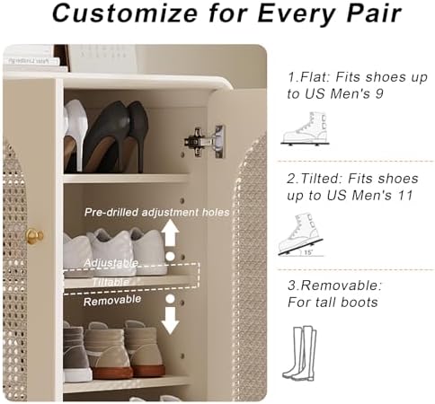Luxury Closet Freestanding Shoe Cabinet, 4 Tier Wooden Shoes Storage Organize...