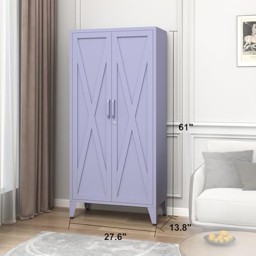 61" H Tall Lockable Steel Storage Cabinet with 2 Doors and 3 Adjustable ...