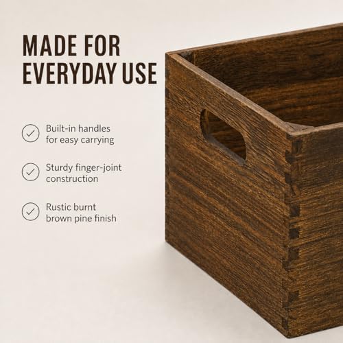 5 Pack Wooden Crates for Display Nesting Wood Crate for Storage with Handle