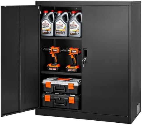 VEVOR Metal Storage Cabinet, 41.7 in Steel Garage Cabinet with 2 Adjustable S...