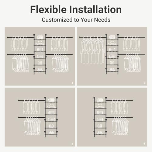 Timate S3X Medium Expandable Wall Mounted Clothes Rack with 6 Adjustable Shel...