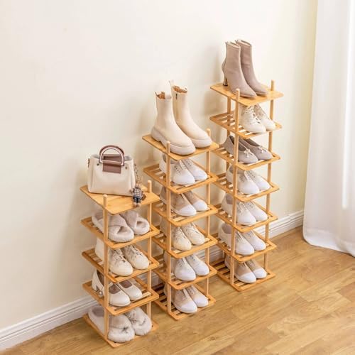 8-Tier Vertical Bamboo Shoe Rack, Tall Narrow Space‑Saving Organizer