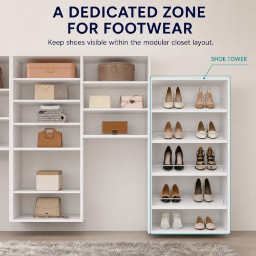 Wall-Mounted Wood Closet Shoe Organizer with Shelves, 25.5", White