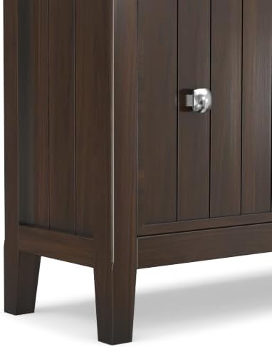 SIMPLIHOME Acadian 32" Wide Solid Wood Shoe Cabinet in Brunette Brown
