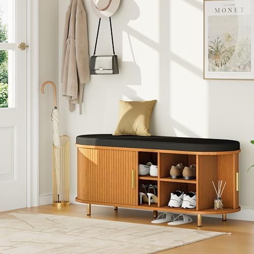 DHH 2-Tier Storage Bench,Wide Shoe Bench with Thickened Padded Seat Cushion, ...