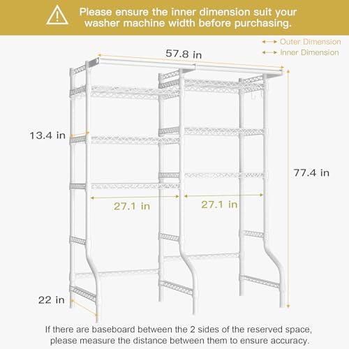 Ulif U13 Medium Over Washer and Dryer Storage Shelves, 6 Tiers Laundry Rack