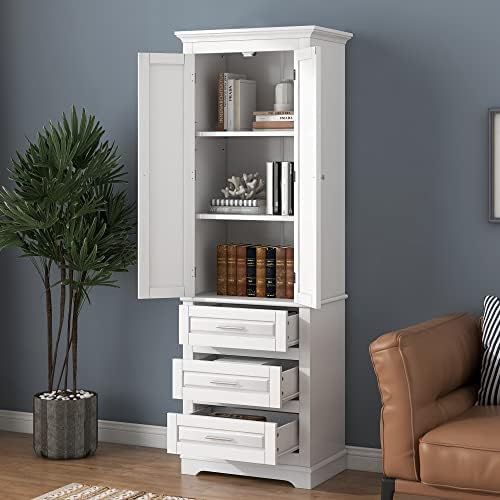 Polibi Tall Storage Cabinet with 3 Drawers, 3-Tier Adjustable Shelves & 2...