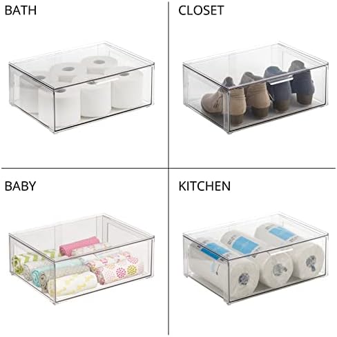 mDesign Plastic Stackable Bathroom Storage Organizer Bin Containers with Fron...