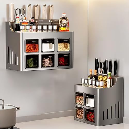 Multifunctional Spice Rack Organizer Wall Mounted with Knife Holder Kitchen H...