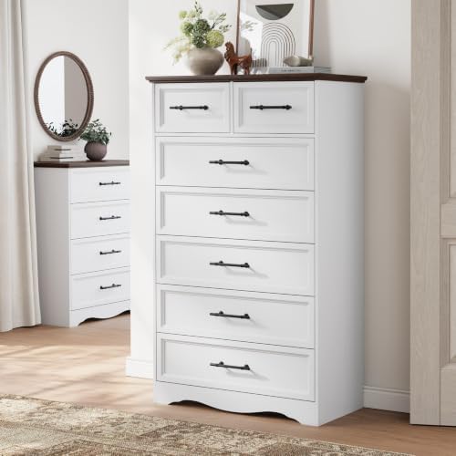 YANSNWO White 7 Drawer Dresser for Bedroom, 52" Tall Chest of Drawers
