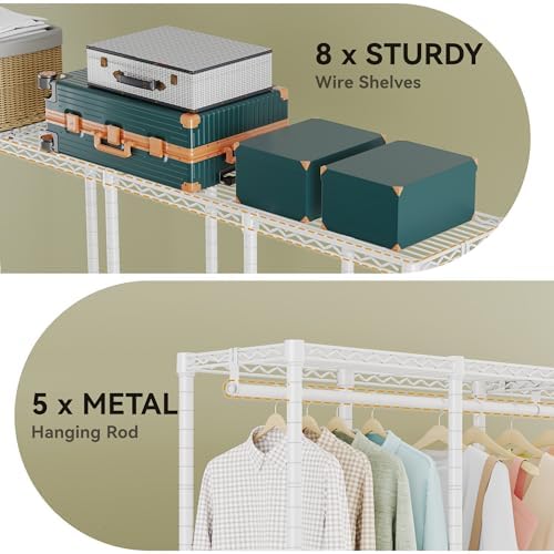 Higeego H5 Clothing Rack for Hanging Clothes, Heavy Duty Closet Rack, White