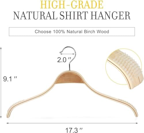TOPIA HANGER Slim Natural Wood Hangers with Extra Soft Non-Slip Rubber Grips,...