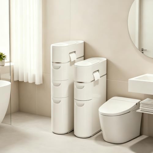BGYMF 4-Tier Narrow Slim Bathroom Storage Cabinet with Wheels,White