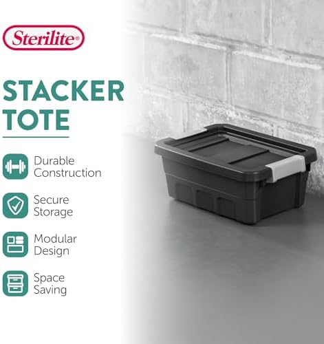 Sterilite Stacker Tote with Latching Lids for Garage, 4 Gallon, 24-Pack