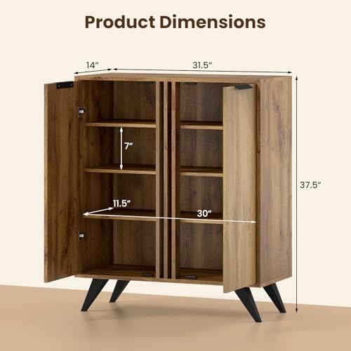 GIANTEX 4-Tier Wooden Shoe Cabinet for Entryway with 2 Doors