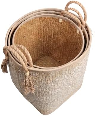 happimess Celia 3-Piece Nesting Storage Baskets 20", Natural/White