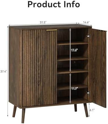 5-Tier Shoe Storage Cabinet with Adjustable Shelves, Walnut丨Fluted Shoe Cabin...