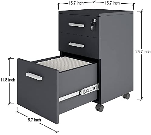 Modern Designs Lazio Black File Cabinet, Filing Cabinets for Home Office, Dra...