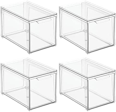 mDesign Plastic Stackable Bathroom Storage with Pull Out Bin Organizer Drawer...