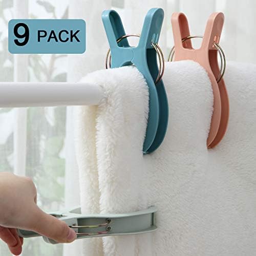 9 Pack Beach Towel Clips Beach Chairs 3 Colors Jumbo Size Towel Clamps Lounge - Image 7
