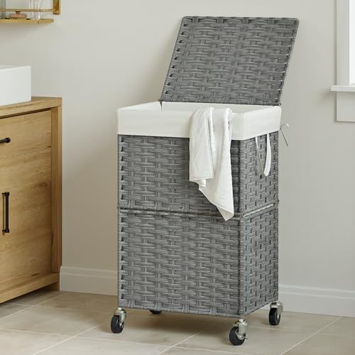 Chrislley Wicker Laundry Basket with Wheels,Rolling Laundry Hamper with Lid