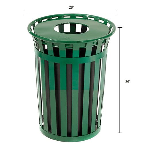 Global Industrial 36 Gallon Outdoor Slatted Steel Round Trash Can - Image 8