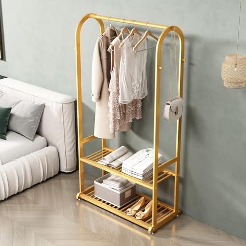 Gold Clothing Rack,Metal Garment Rack with Bottom Storage Shelves and 6 Side ...
