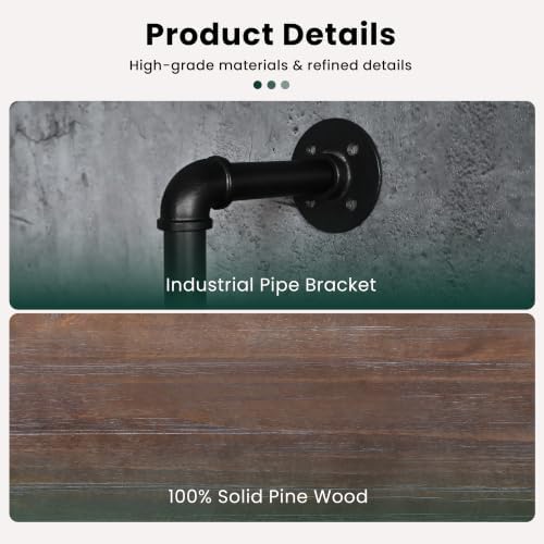 HDDFER Industrial Pipe Floating Shelves, 48 Inch Rustic Wood Wall Shelf