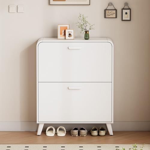2 Tier Slim Shoe Cabinet with Flip Drawers, Entryway Shoe Storage