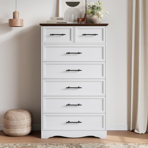 YANSNWO White 7 Drawer Dresser for Bedroom, 52" Tall Chest of Drawers