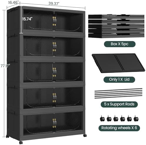 1600QT Extra Large Stackable Storage Bins with Lid, 400Gal Plastic Closet Org...