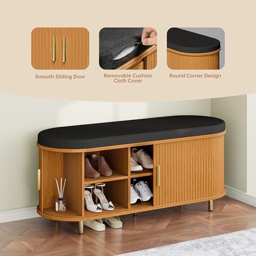 DHH 2-Tier Storage Bench,Wide Shoe Bench with Thickened Padded Seat Cushion, ...