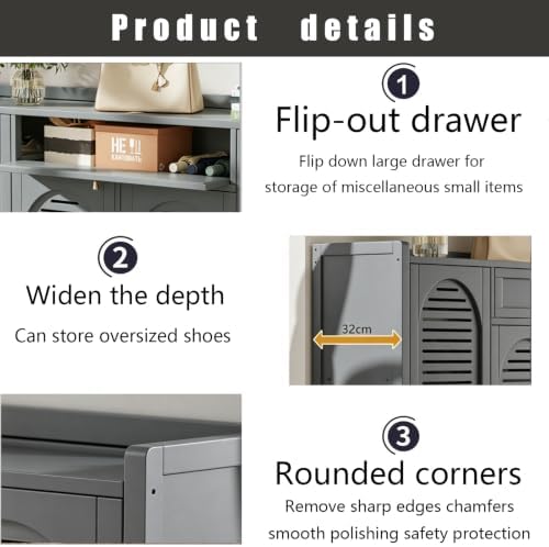 7 Tier Bamboo Shoe Cabinet - Shoe Storage Cabinet with Doors, 35-40 Pairs Bam...