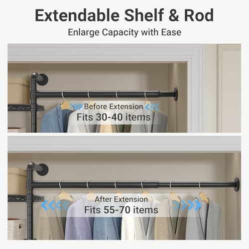 Timate S3X Medium Expandable Wall Mounted Clothes Rack with 6 Adjustable Shel...