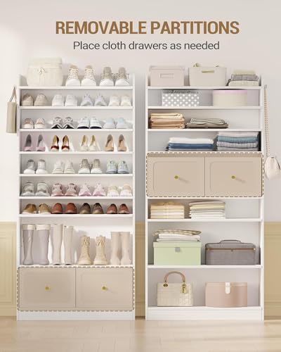 Hzuaneri Shoe Storage Cabinet, 10 Tiers Shoe Organizer with 2 Cloth Drawers