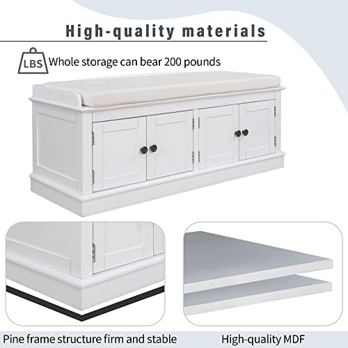 GDFStudio Jasd Storage Bench with 4 Doors and Adjustable Shelves, Removable C...