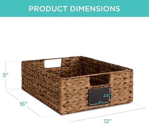 Best Choice Products Set of 4 16x12in Large Water Hyacinth Pantry Baskets, Woven Organizers w/Chalkboard Label, Chalk Marker - Chestnut
